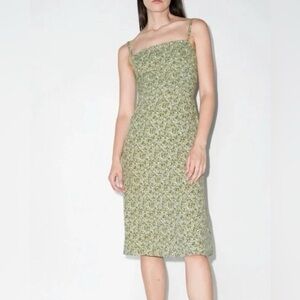 Reformation Afternoon Dress In Juniper Green Floral Midi Size 8